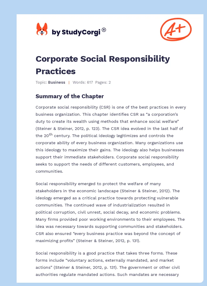 Corporate Social Responsibility Practices. Page 1