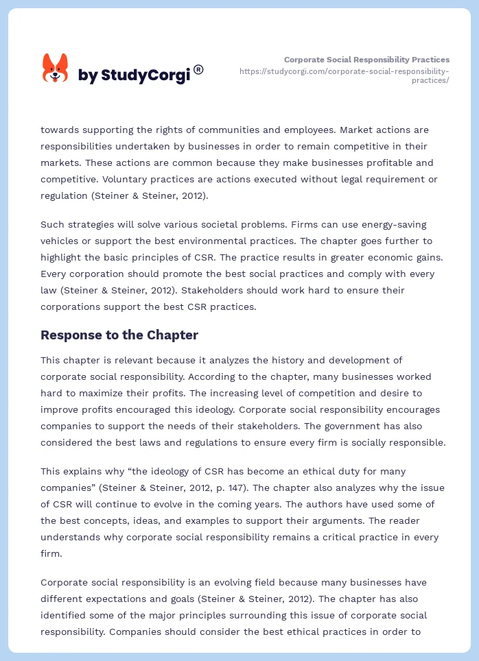 Corporate Social Responsibility Practices. Page 2