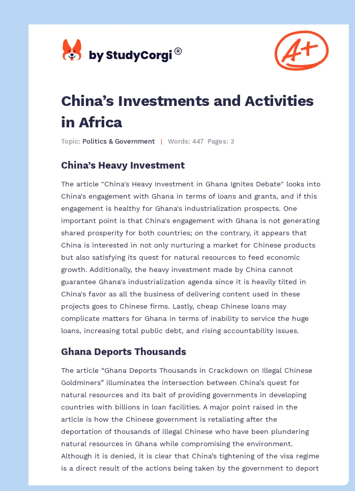 China’s Investments and Activities in Africa. Page 1