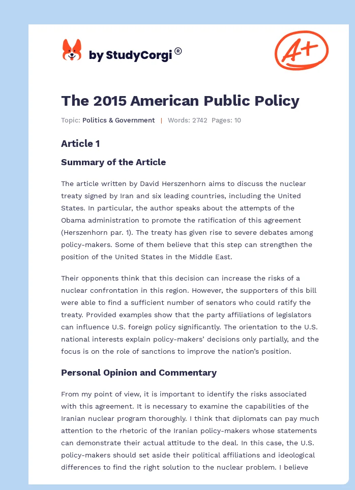 The 2015 American Public Policy. Page 1