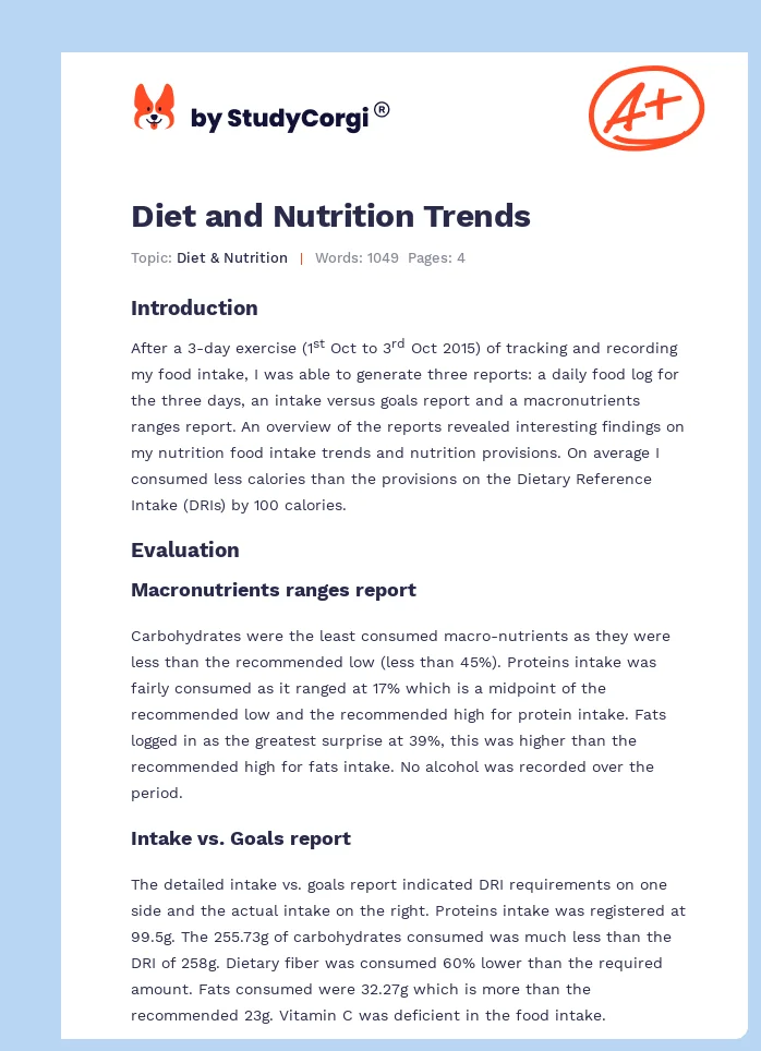 Diet and Nutrition Trends. Page 1