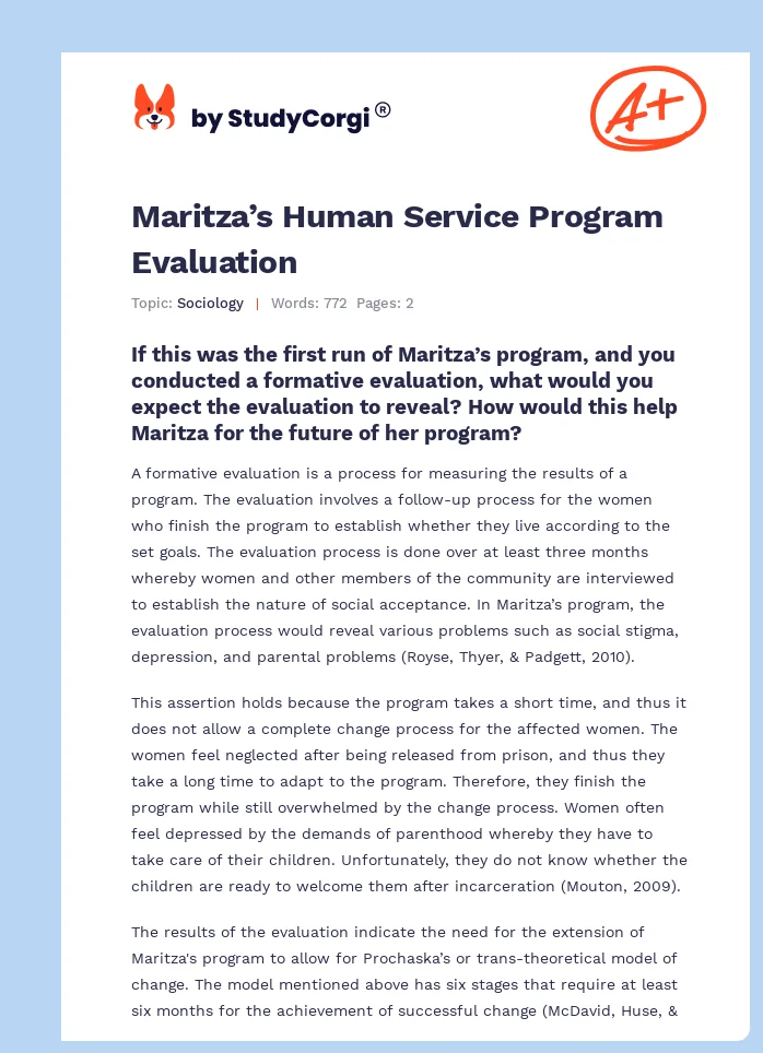Maritza’s Human Service Program Evaluation. Page 1