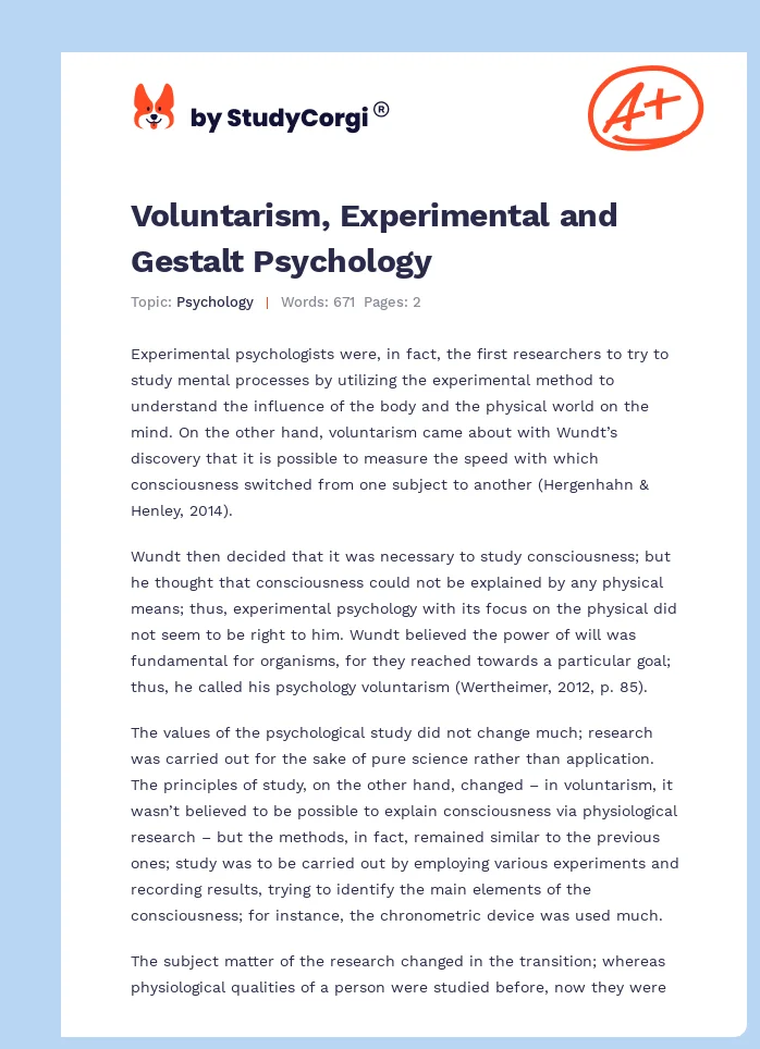 Voluntarism, Experimental and Gestalt Psychology. Page 1