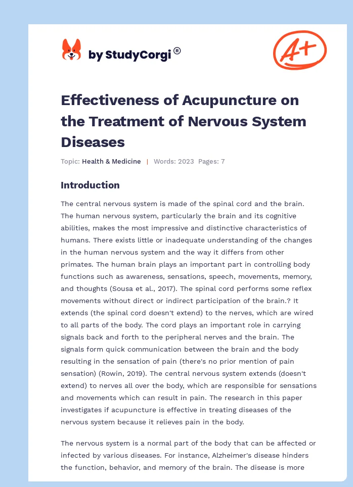 Effectiveness of Acupuncture on the Treatment of Nervous System Diseases. Page 1