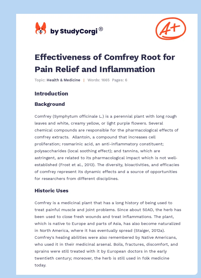 Effectiveness of Comfrey Root for Pain Relief and Inflammation. Page 1