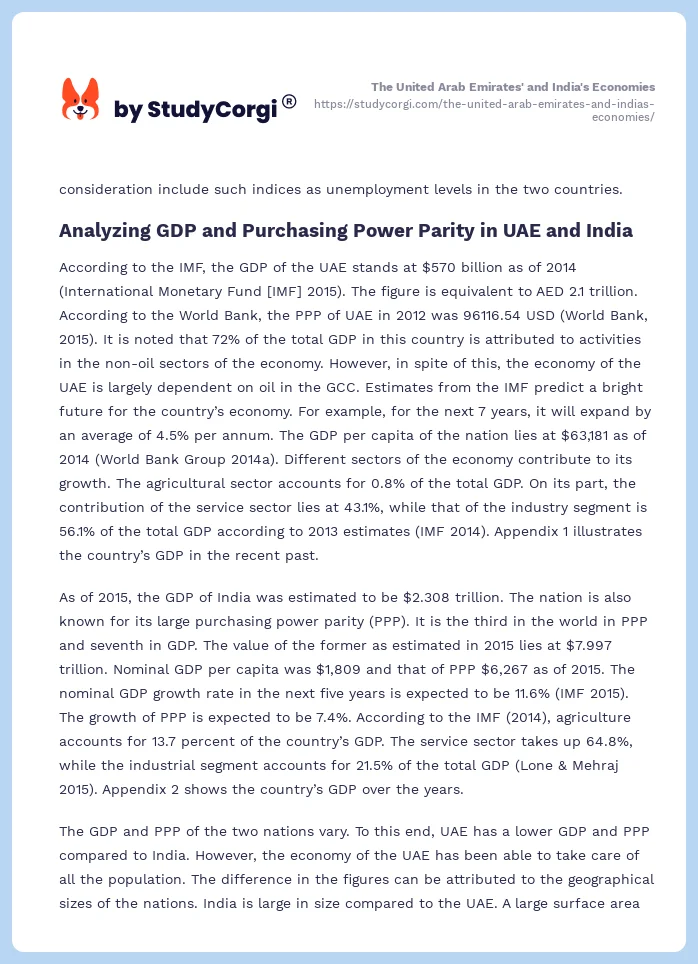 The United Arab Emirates' and India's Economies. Page 2