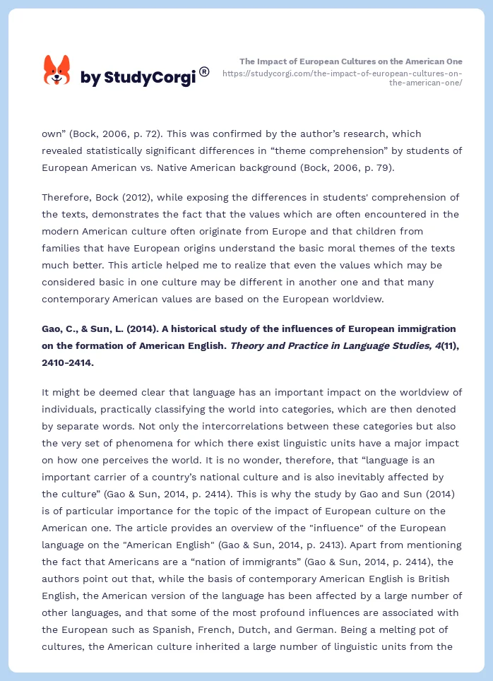 The Impact of European Cultures on the American One. Page 2