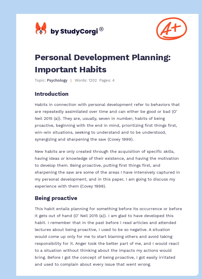 Personal Development Planning: Important Habits. Page 1