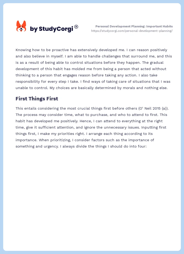 Personal Development Planning: Important Habits. Page 2