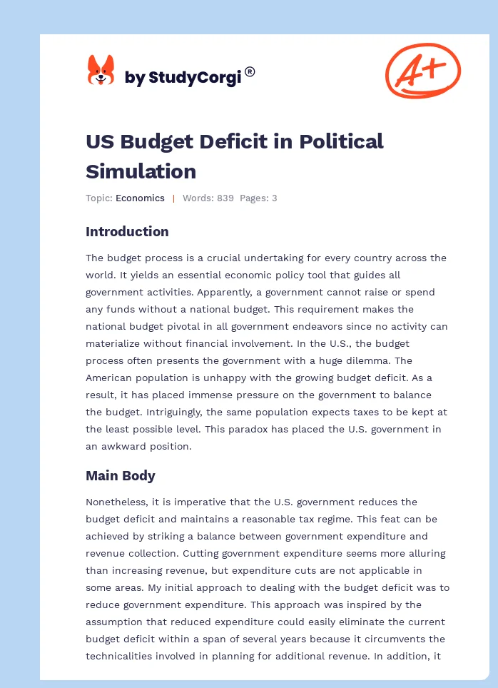 US Budget Deficit in Political Simulation. Page 1