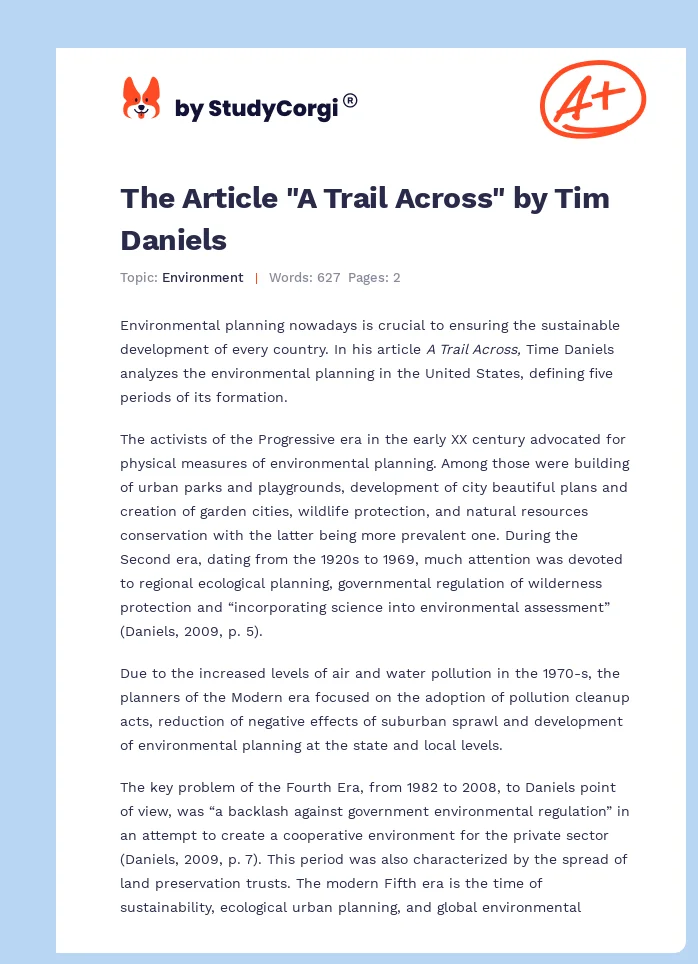 The Article "A Trail Across" by Tim Daniels. Page 1