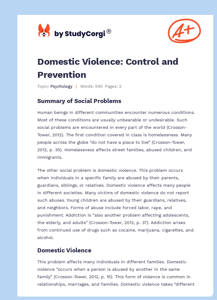Domestic Violence: Control and Prevention. Page 1