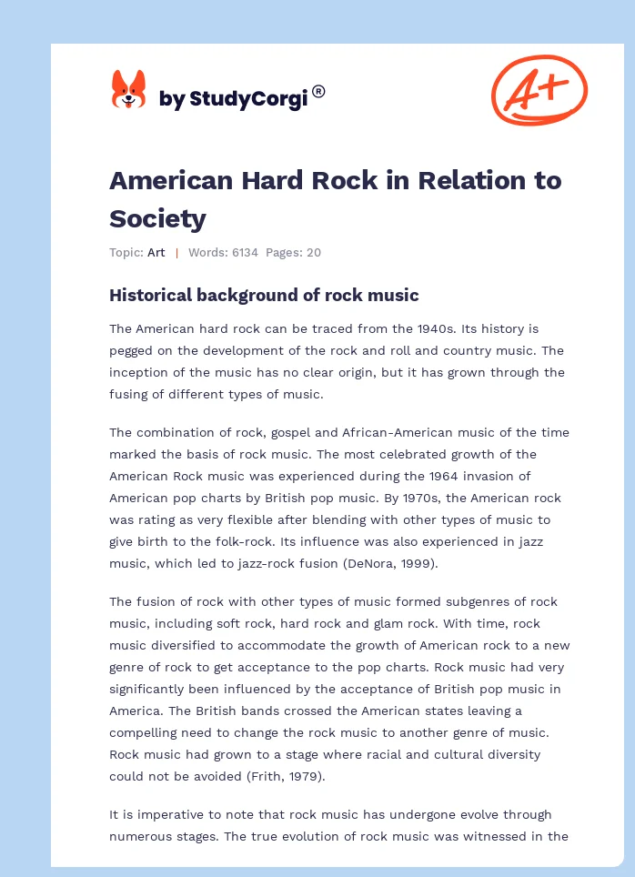 American Hard Rock in Relation to Society. Page 1