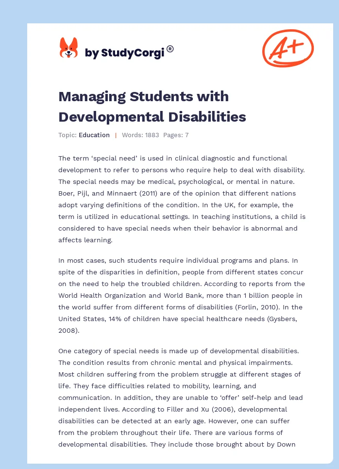 Managing Students with Developmental Disabilities. Page 1