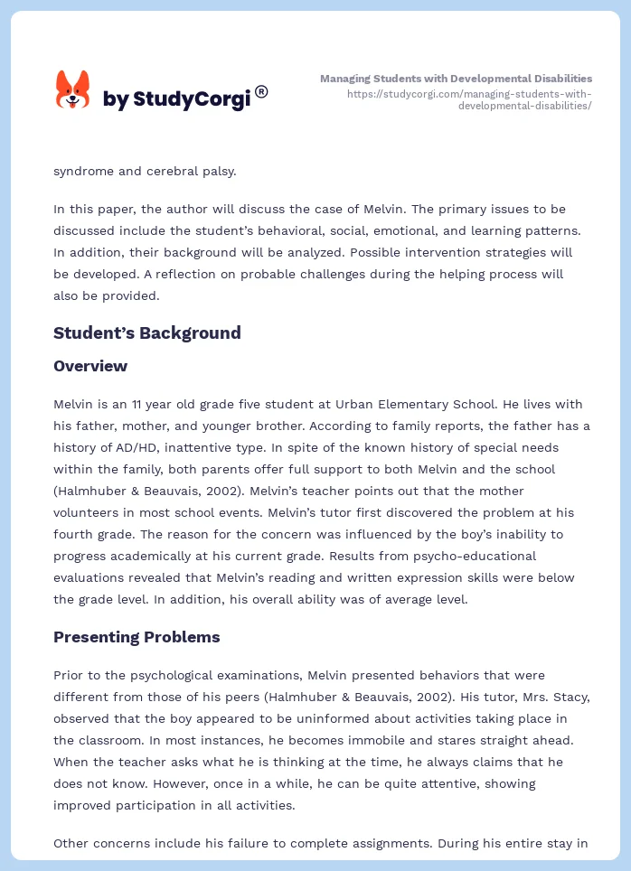 Managing Students with Developmental Disabilities. Page 2