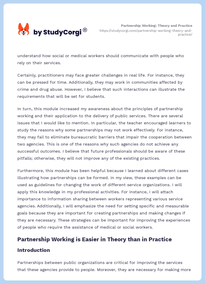Partnership Working: Theory and Practice. Page 2