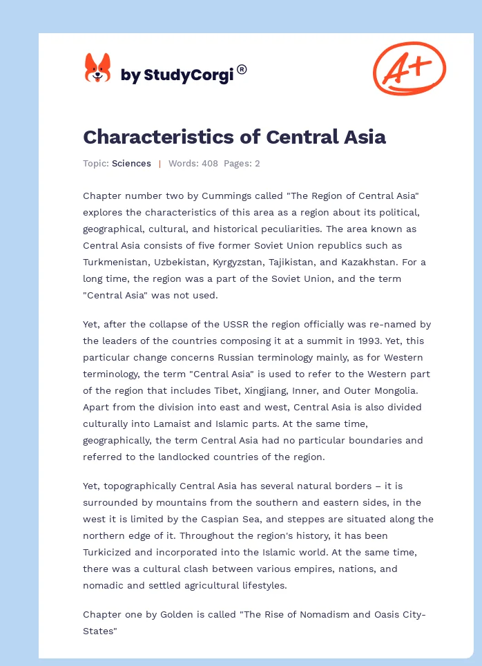 Characteristics of Central Asia. Page 1