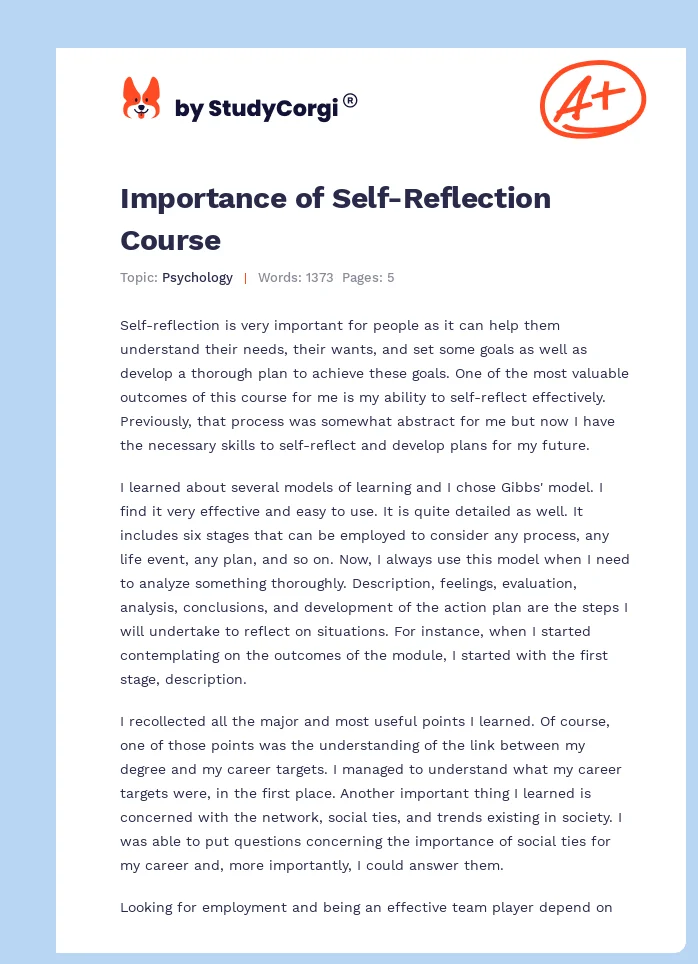 Importance of Self-Reflection Course. Page 1