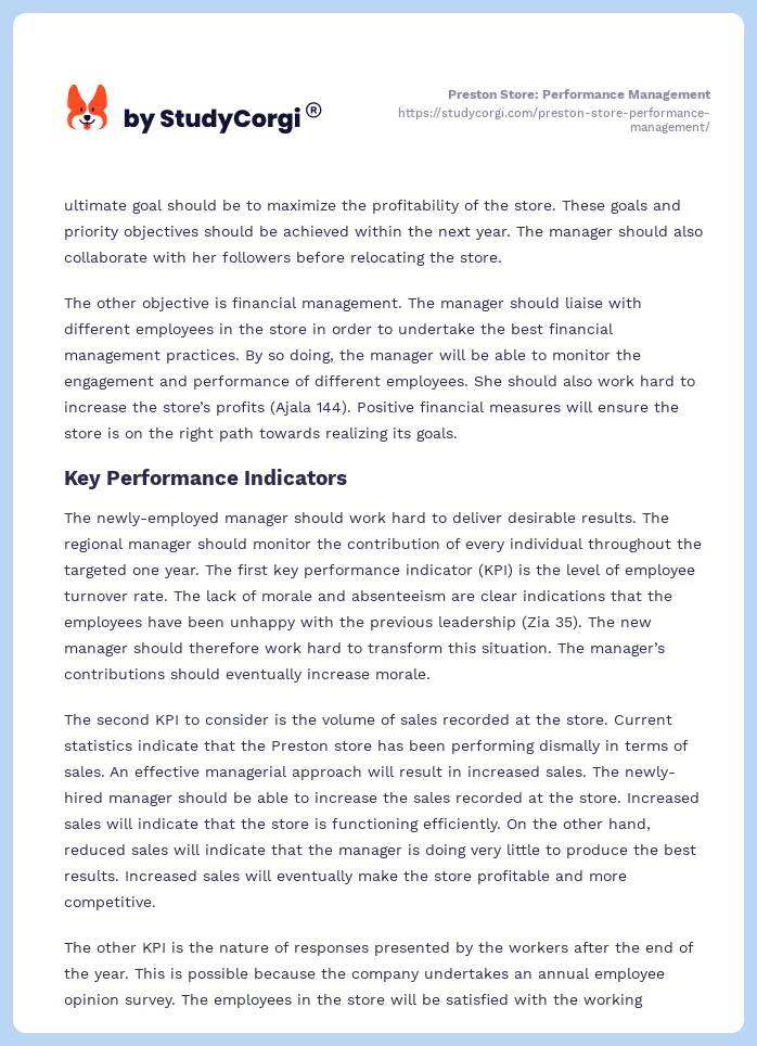 Preston Store: Performance Management. Page 2