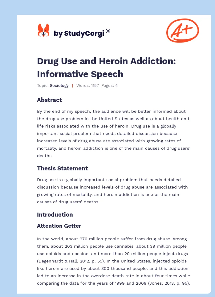 Drug Use and Heroin Addiction: Informative Speech. Page 1