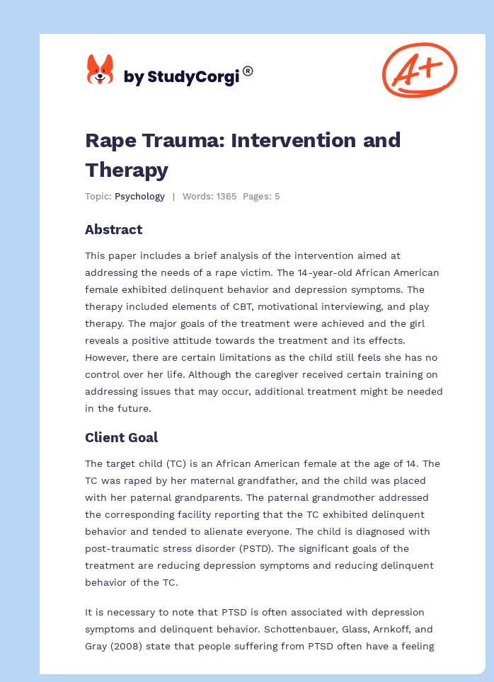 Rape Trauma: Intervention and Therapy. Page 1