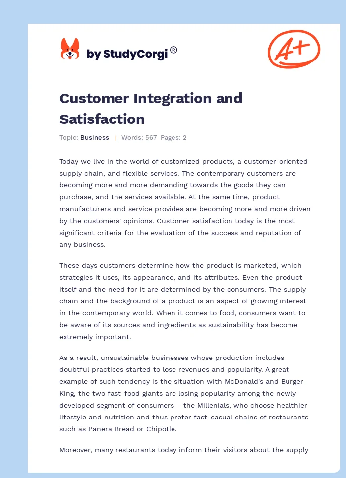 Customer Integration and Satisfaction. Page 1