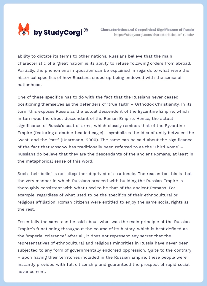 Characteristics and Geopolitical Significance of Russia. Page 2
