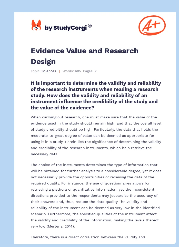 Evidence Value and Research Design. Page 1