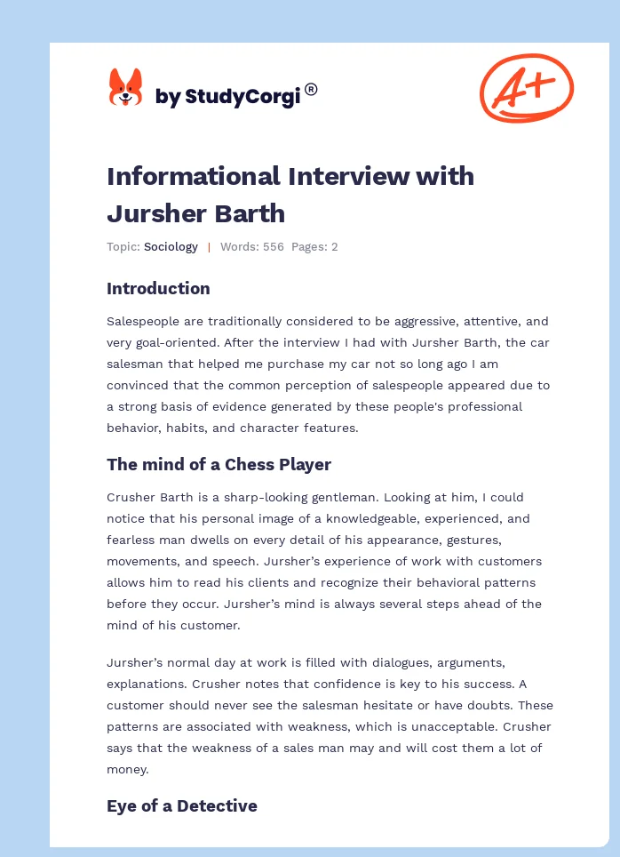 Informational Interview with Jursher Barth. Page 1
