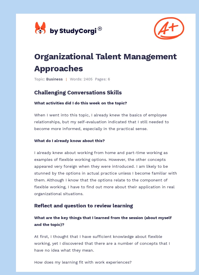 Organizational Talent Management Approaches. Page 1
