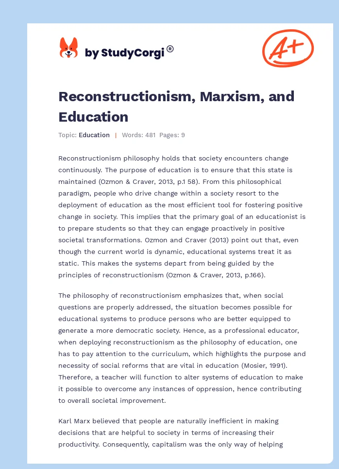 Reconstructionism, Marxism, and Education. Page 1