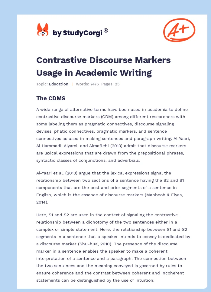 Contrastive Discourse Markers Usage in Academic Writing. Page 1