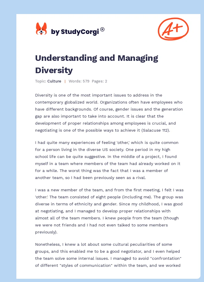 Understanding and Managing Diversity. Page 1