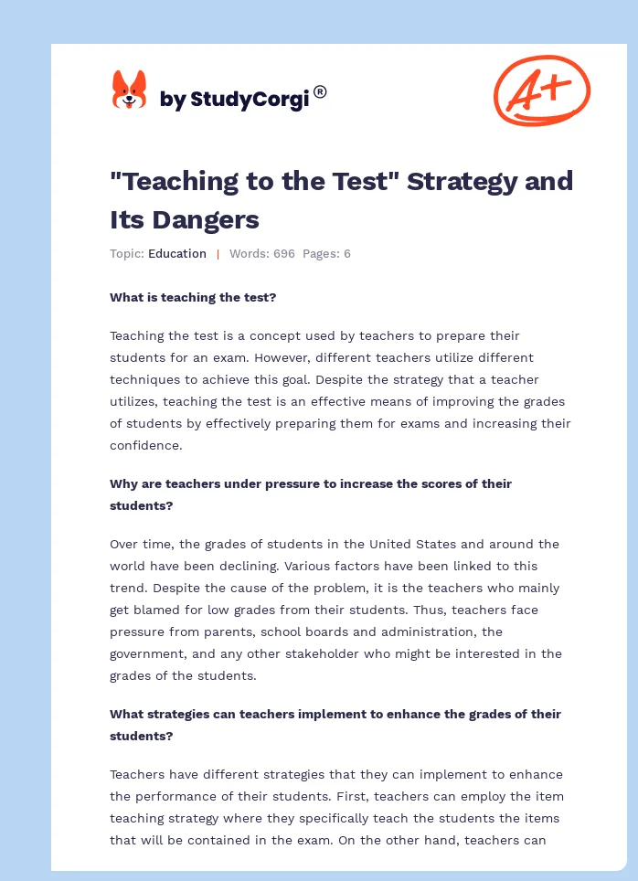 "Teaching to the Test" Strategy and Its Dangers. Page 1