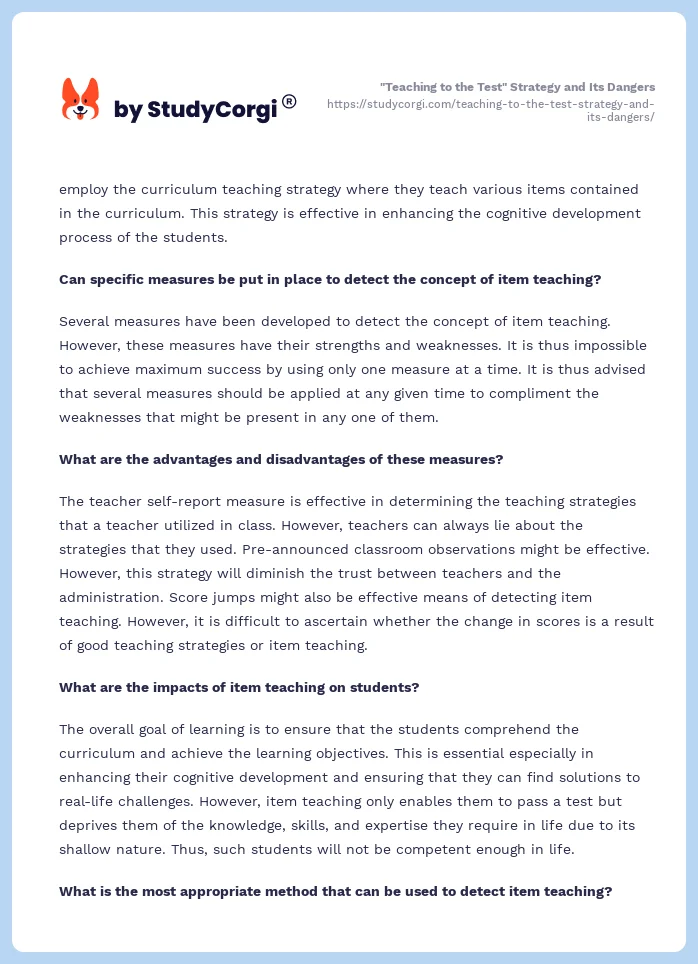 "Teaching to the Test" Strategy and Its Dangers. Page 2