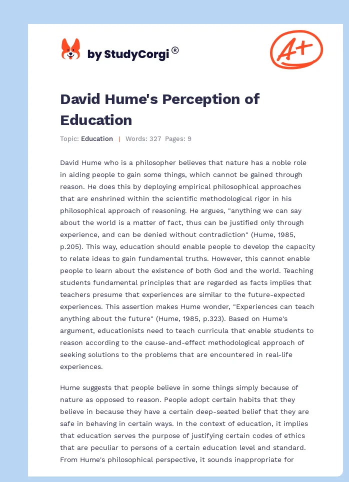 David Hume's Perception of Education. Page 1