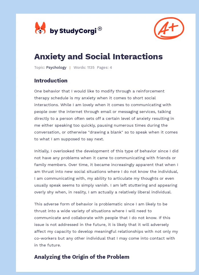Anxiety and Social Interactions. Page 1