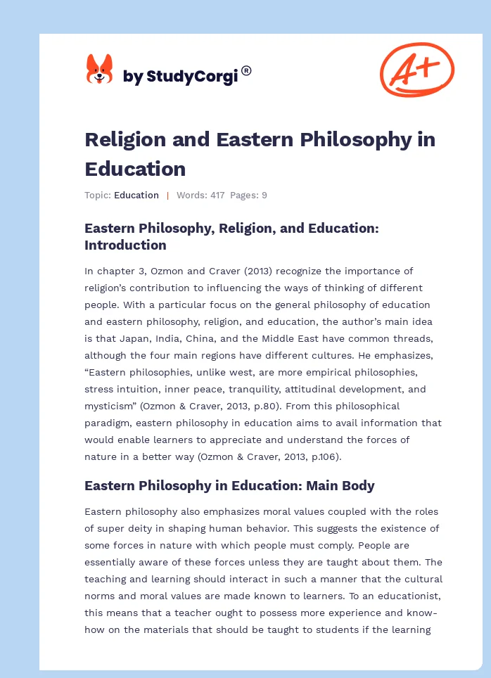 Religion and Eastern Philosophy in Education. Page 1