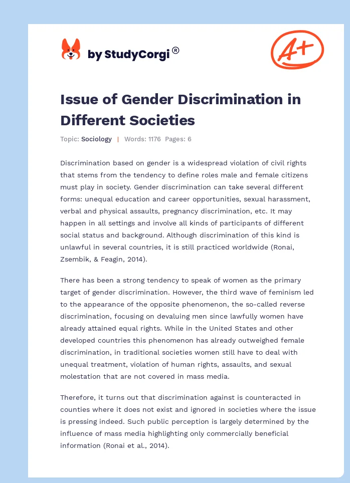 Issue of Gender Discrimination in Different Societies. Page 1
