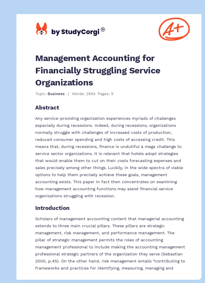 Management Accounting for Financially Struggling Service Organizations. Page 1