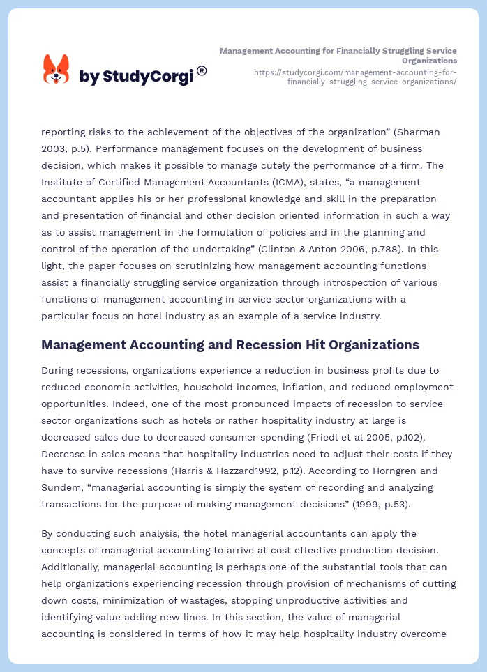 Management Accounting for Financially Struggling Service Organizations. Page 2