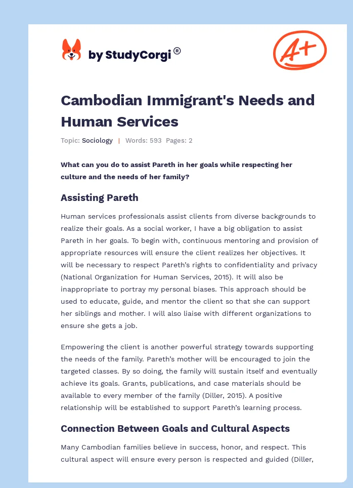 Cambodian Immigrant's Needs and Human Services. Page 1