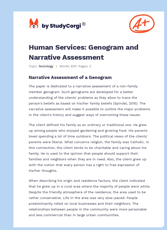 Human Services: Genogram and Narrative Assessment. Page 1