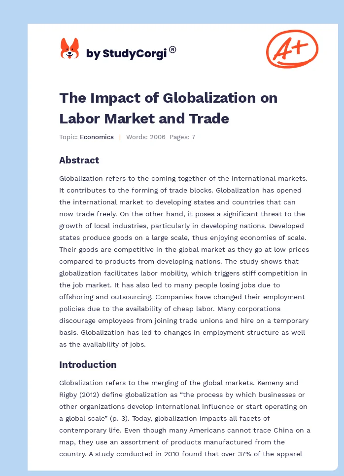 The Impact of Globalization on Labor Market and Trade. Page 1