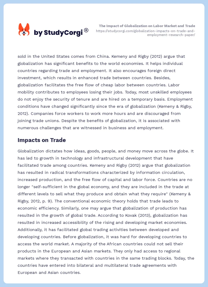The Impact of Globalization on Labor Market and Trade. Page 2