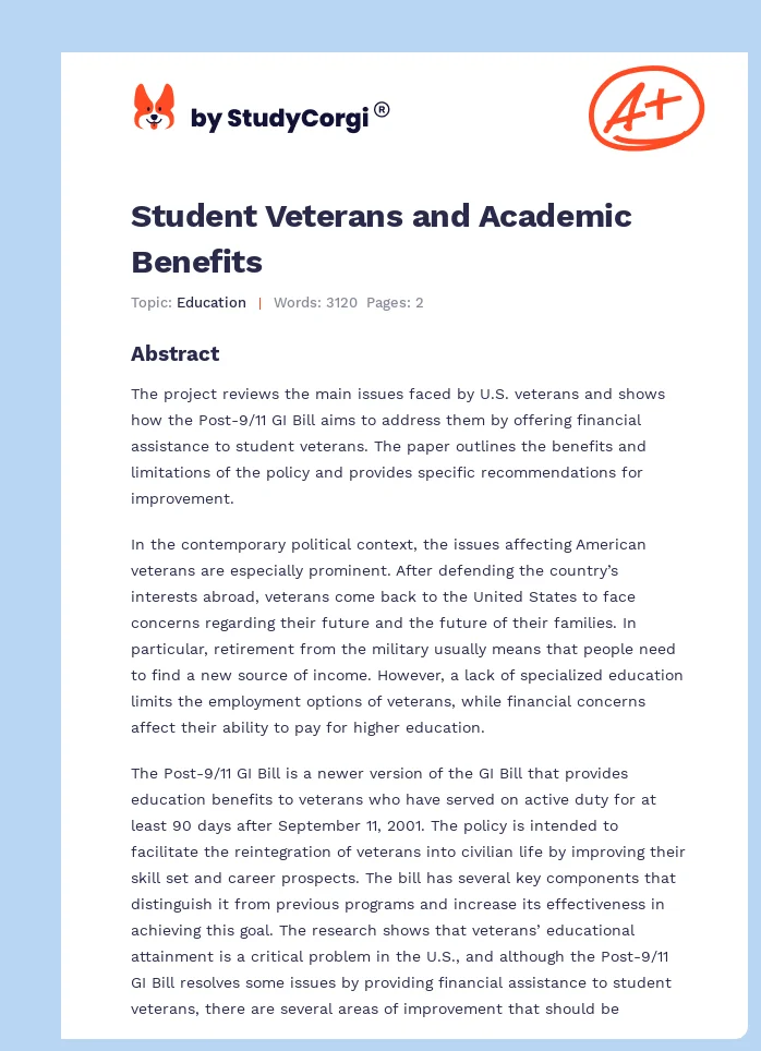 Student Veterans and Academic Benefits. Page 1