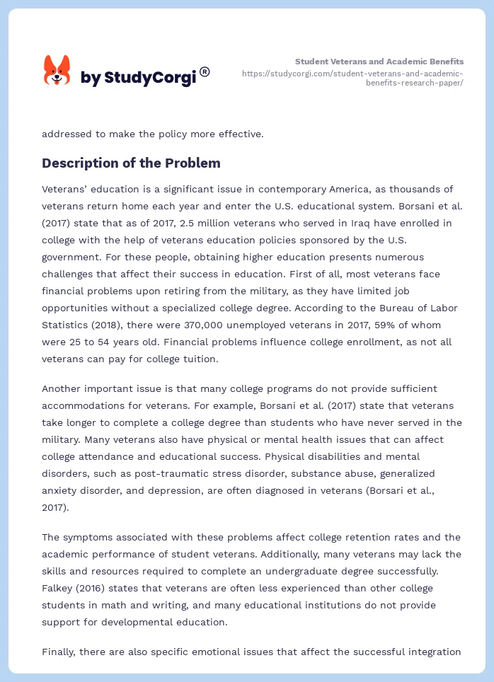 Student Veterans and Academic Benefits. Page 2