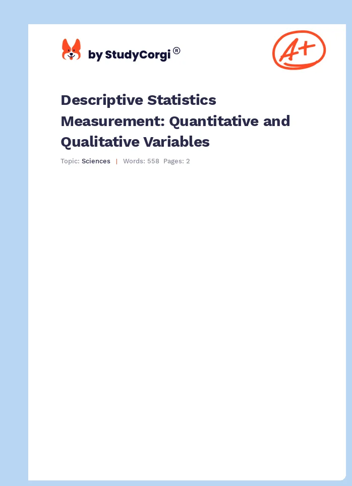 Descriptive Statistics Measurement: Quantitative and Qualitative Variables. Page 1