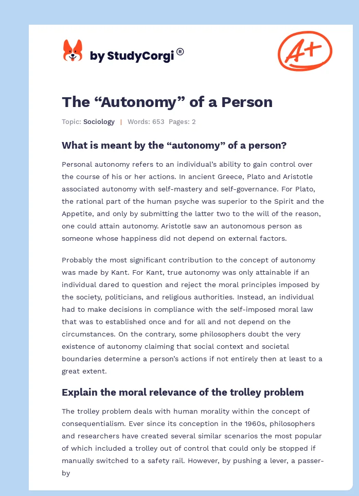 The “Autonomy” of a Person. Page 1
