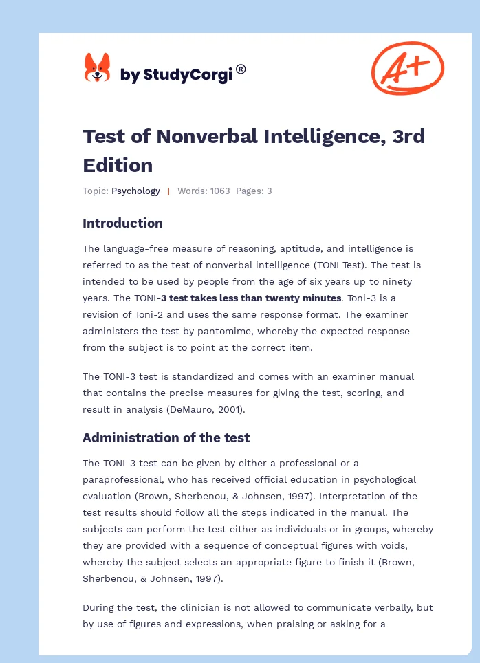 Test of Nonverbal Intelligence, 3rd Edition. Page 1